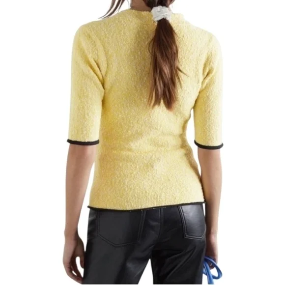 Ganni Soft Yellow Asymmetric Boucle Button-Up Cardigan Sweater Women's Size Med - Picture 2 of 10
